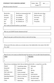 Test screening report form