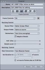 Step 3: retiming to 25fps with Compressor