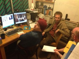 Consulting with editor Adam Hale (left) and director Brendan O'Neill (right). Photo: Anneliese Cherrington