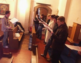 Paul Bellamy rehearses Colla Voce ahead of the choral recording for Soul Searcher in January 2005. Photo: Mike Staiger