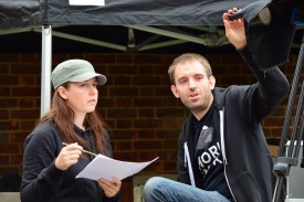 Discussing the next set-up on the Ren pick-ups shoot with director Kate Madison. Photo: Michael Hudson