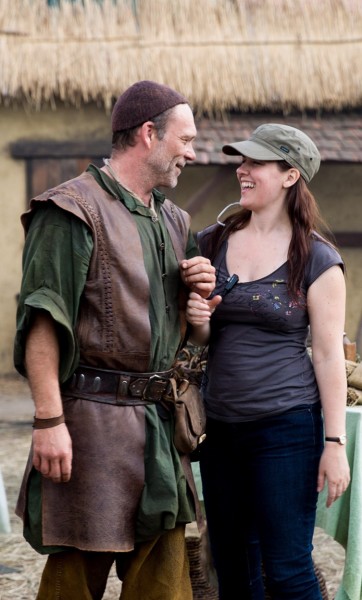 Having a laugh on set with Nick Cornwall (Dagron). Photo: Laura Radford